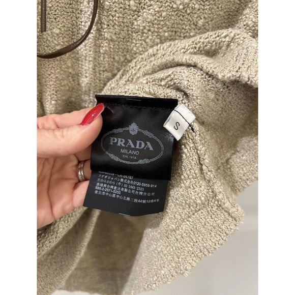 PRADA Boucle Drawstring Mini Dress NWT Small Oatmeal Brown Authentic New - Picture 10 of 16